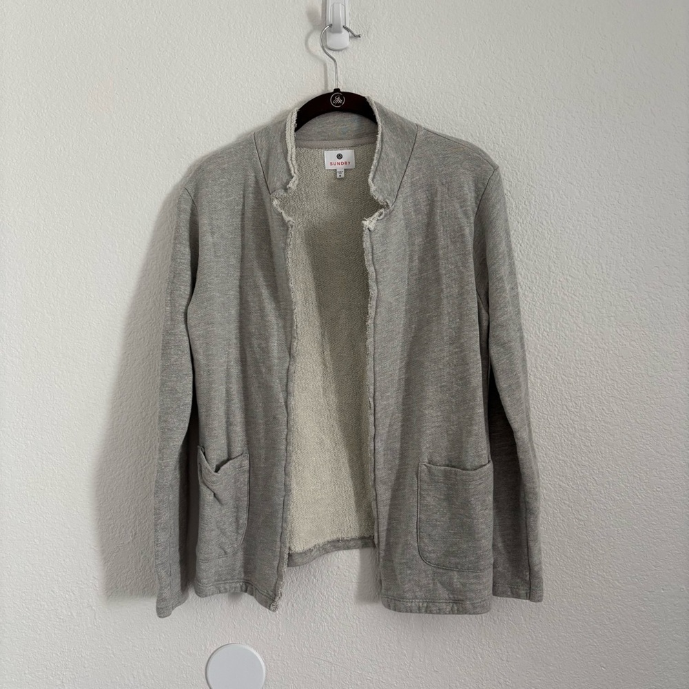 Sundry Women's Size 0 (XS) Gray Embroidered Heart Open Front Cardigan Sweater